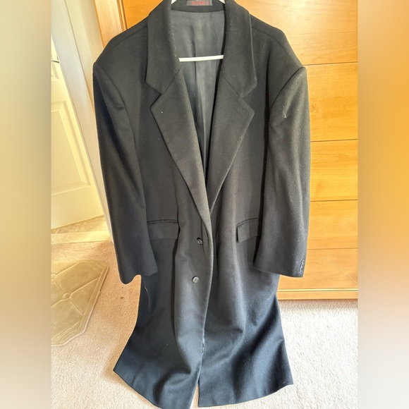 Vintage Black/Charcoal Wool Blend Long Overcoat - Picture 1 of 5